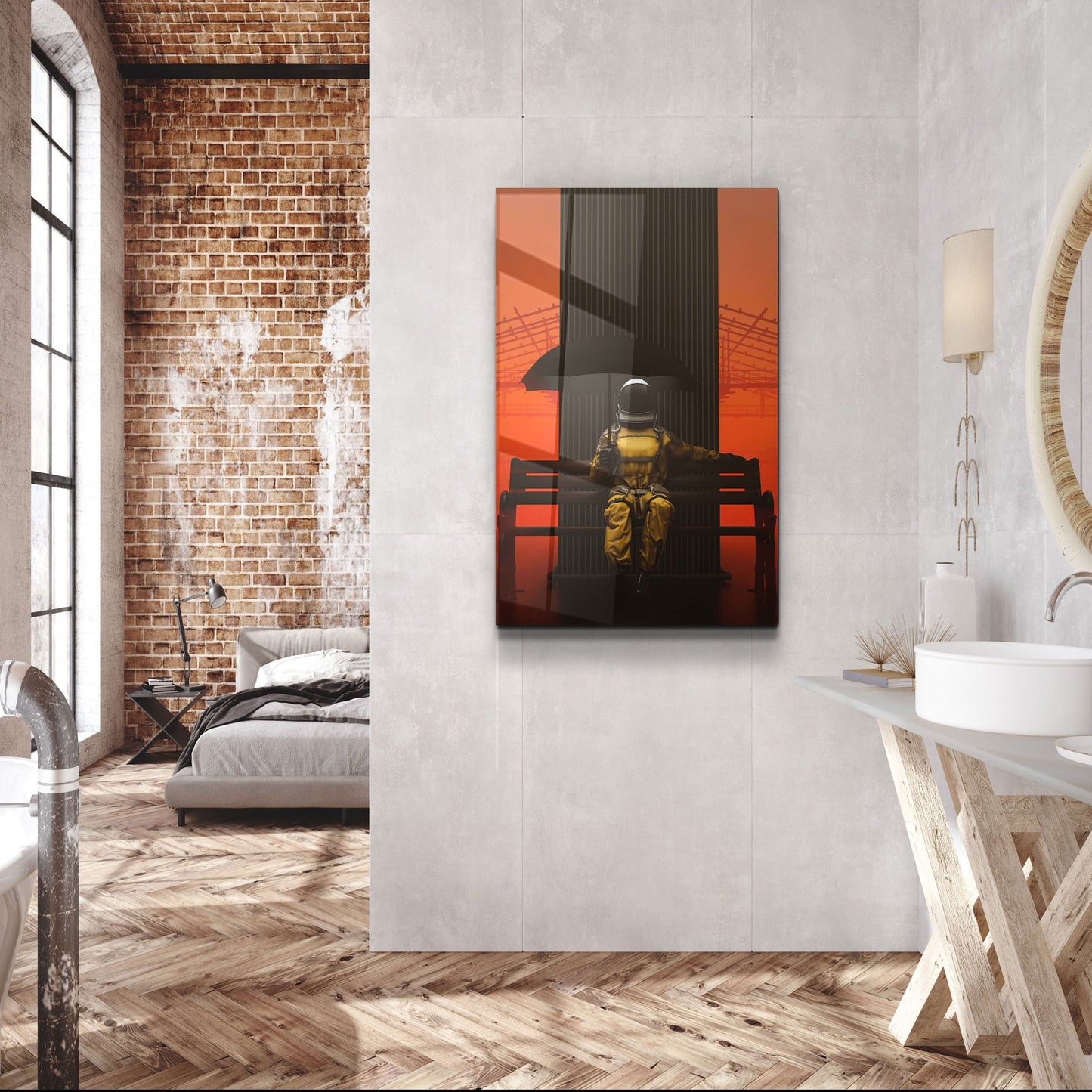 Astronaut on the Bench - Designer's Collection Glass Wall Art