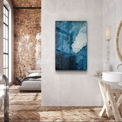 Blue Oil Painting - Abstract - Designer's Collection Glass Wall Art