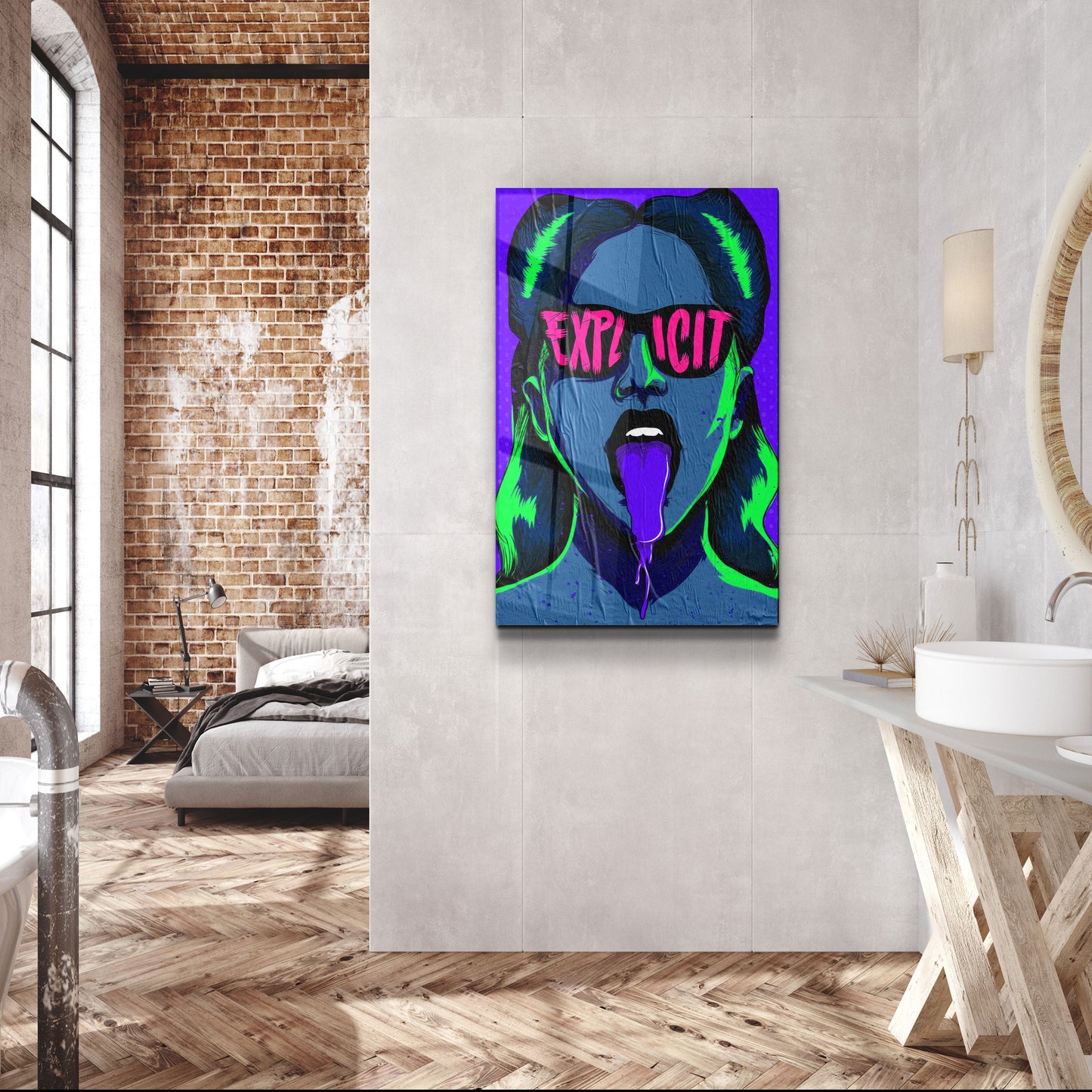 Explicit - Blue - Designer's Collection Glass Wall Art