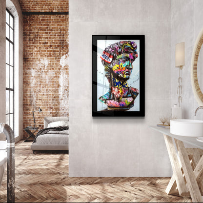 Bordered Statue Pop Art - Designer's Collection Glass Wall Art