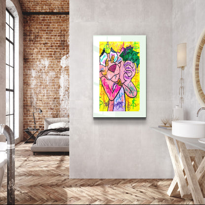 Pink Panther - Retro Painting - Designer's Collection Glass Wall Art