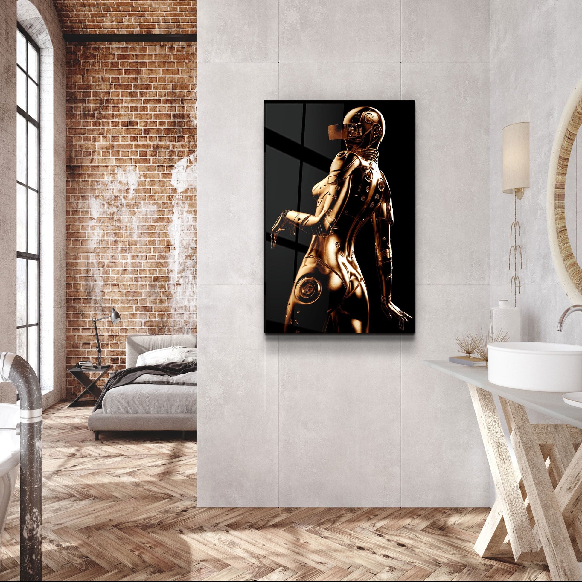 Robo Girl Gold - Designer's Collection Glass Wall Art - Barlowa Store