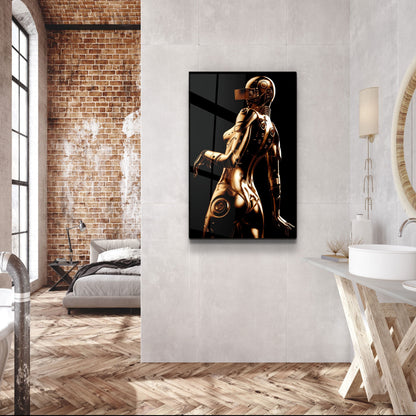 Robo Girl Gold - Designer's Collection Glass Wall Art - Barlowa Store