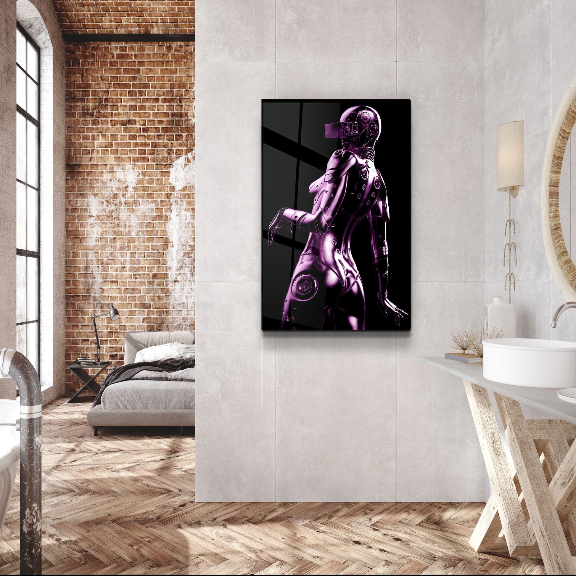 Robo Girl Metalic Purple - Designer's Collection Glass Wall Art - Barlowa Store