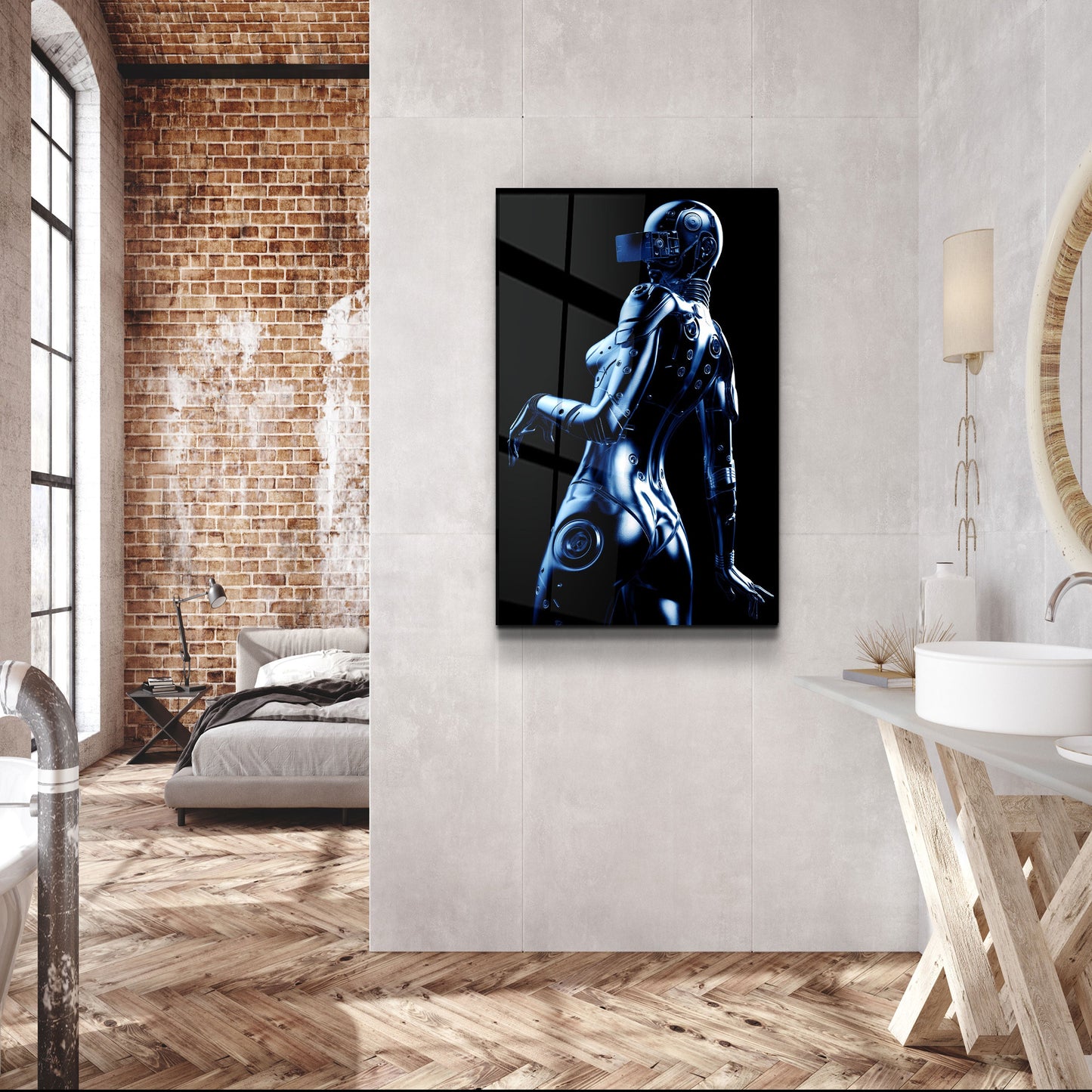Robo Girl Metalic Blue - Designer's Collection Glass Wall Art