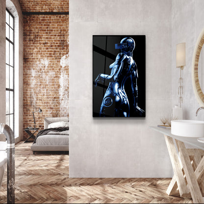 Robo Girl Metalic Blue - Designer's Collection Glass Wall Art