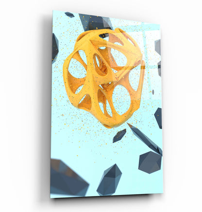 Abstract Yellow and Emerald V2 - Designer's Collection Glass Wall Art