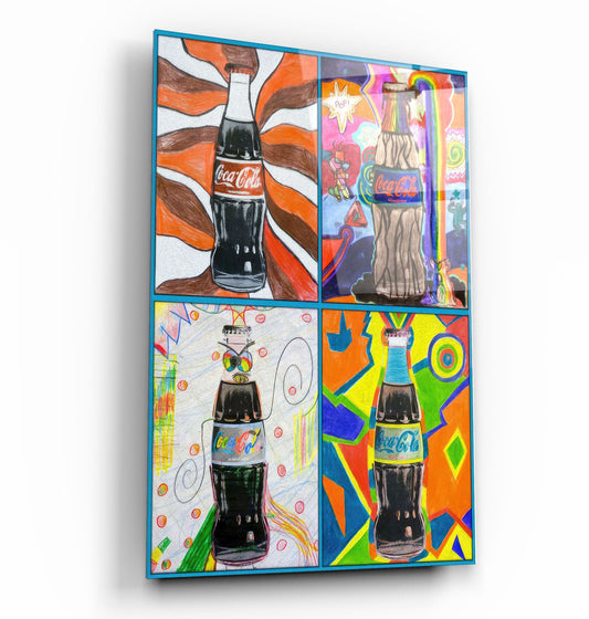Retro Design Coke Bottles - Designer's Collection Glass Wall Art - Barlowa Store
