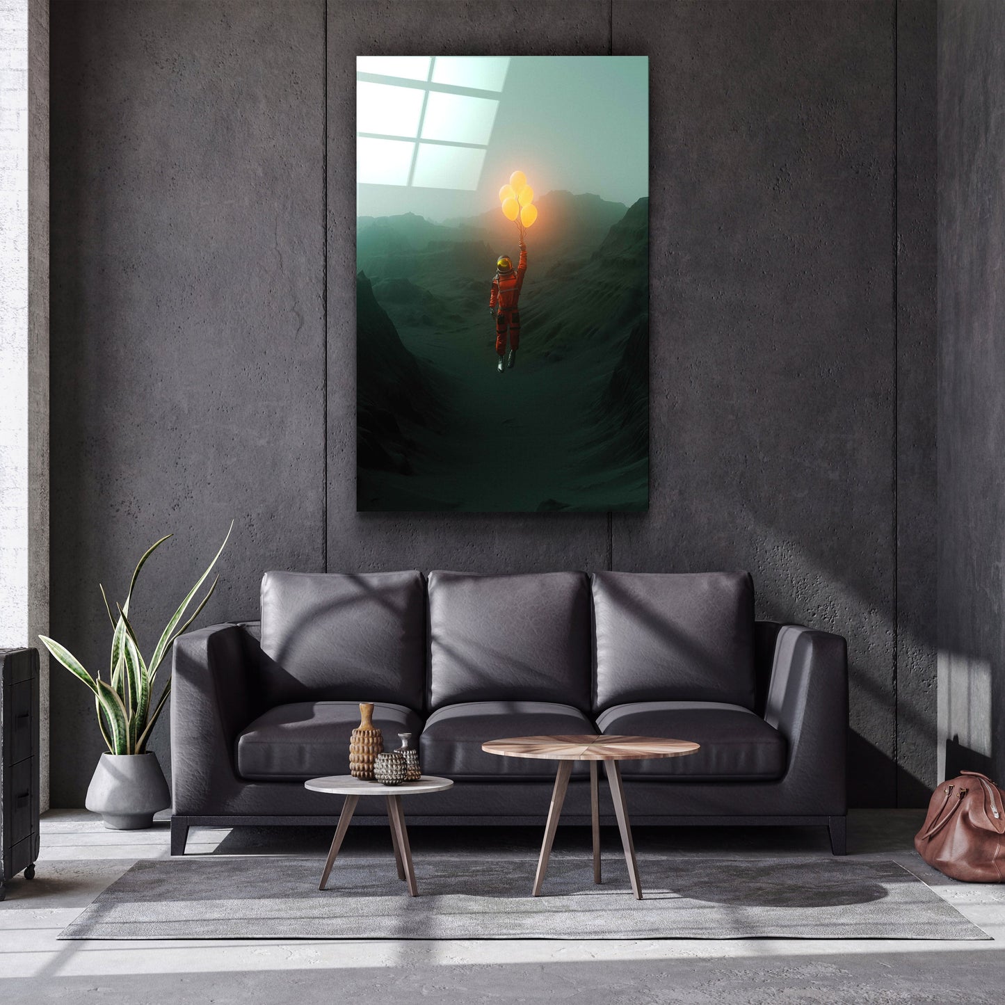 Flying Astronaut with Balloons - Designer's Collection Glass Wall Art