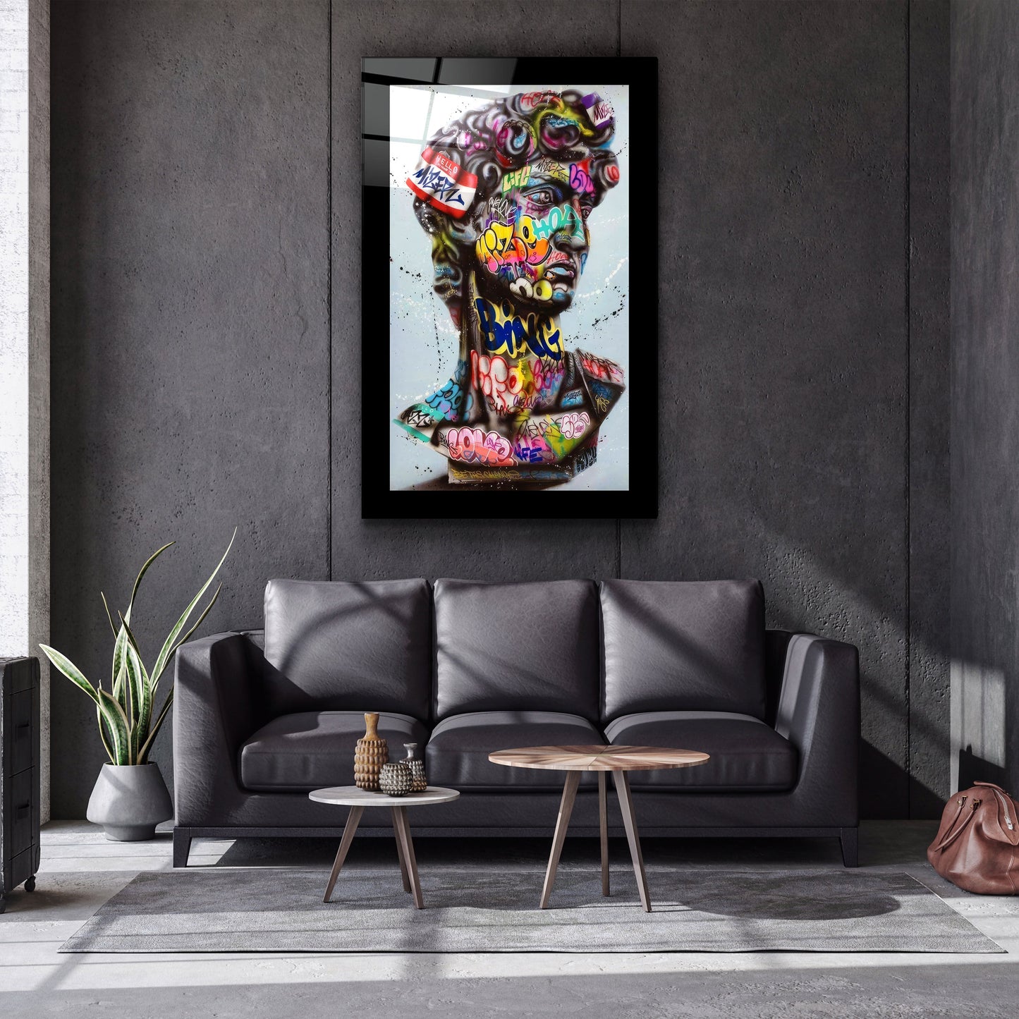 Bordered Statue Pop Art - Designer's Collection Glass Wall Art