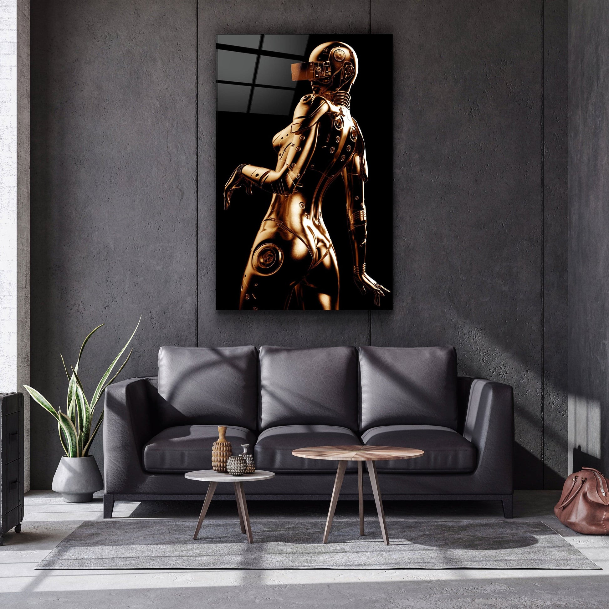 Robo Girl Gold - Designer's Collection Glass Wall Art - Barlowa Store