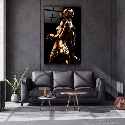 Robo Girl Gold - Designer's Collection Glass Wall Art - Barlowa Store