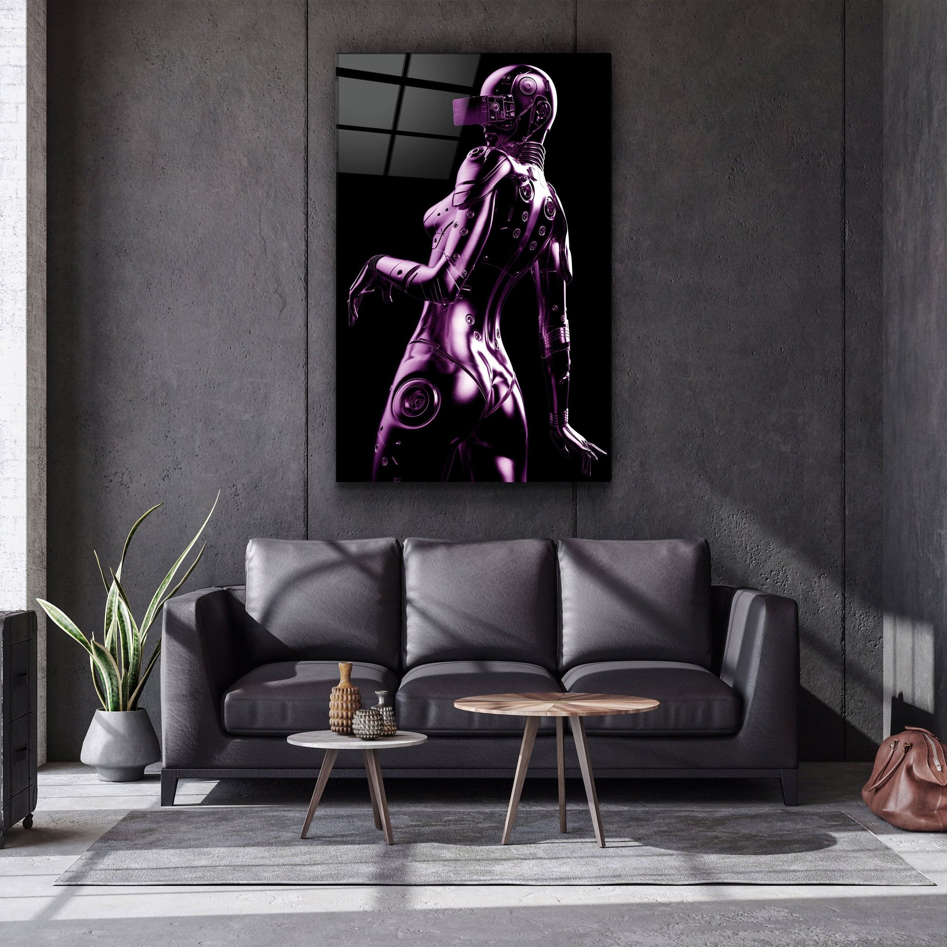 Robo Girl Metalic Purple - Designer's Collection Glass Wall Art - Barlowa Store