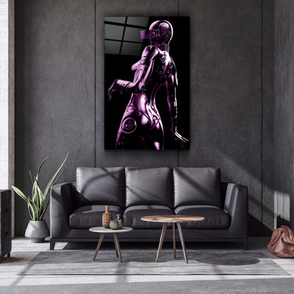 Robo Girl Metalic Purple - Designer's Collection Glass Wall Art - Barlowa Store
