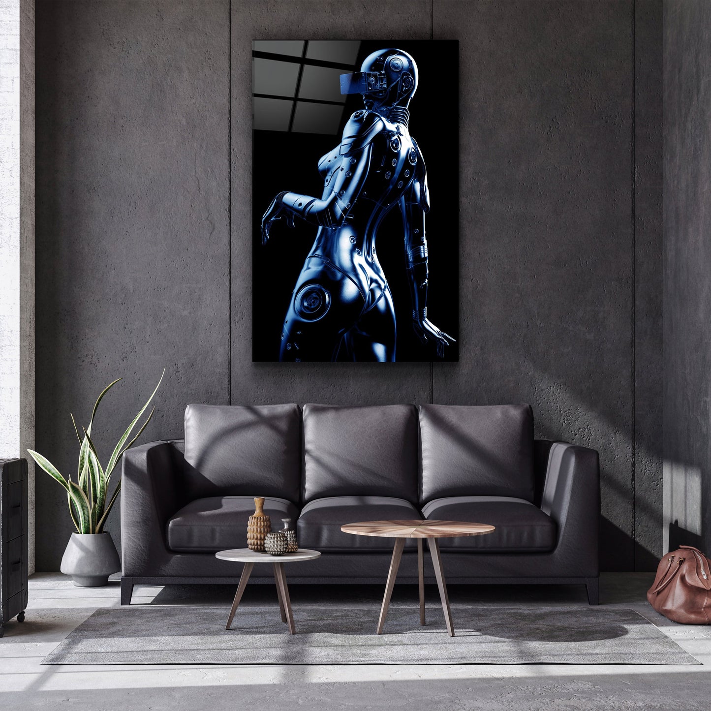 Robo Girl Metalic Blue - Designer's Collection Glass Wall Art