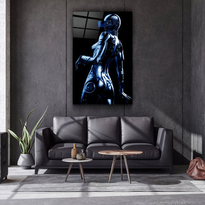 Robo Girl Metalic Blue - Designer's Collection Glass Wall Art