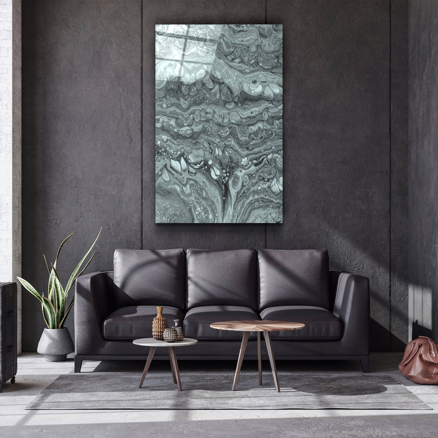 Abstract Black and White Ink Drops - Designer's Collection Glass Wall Art