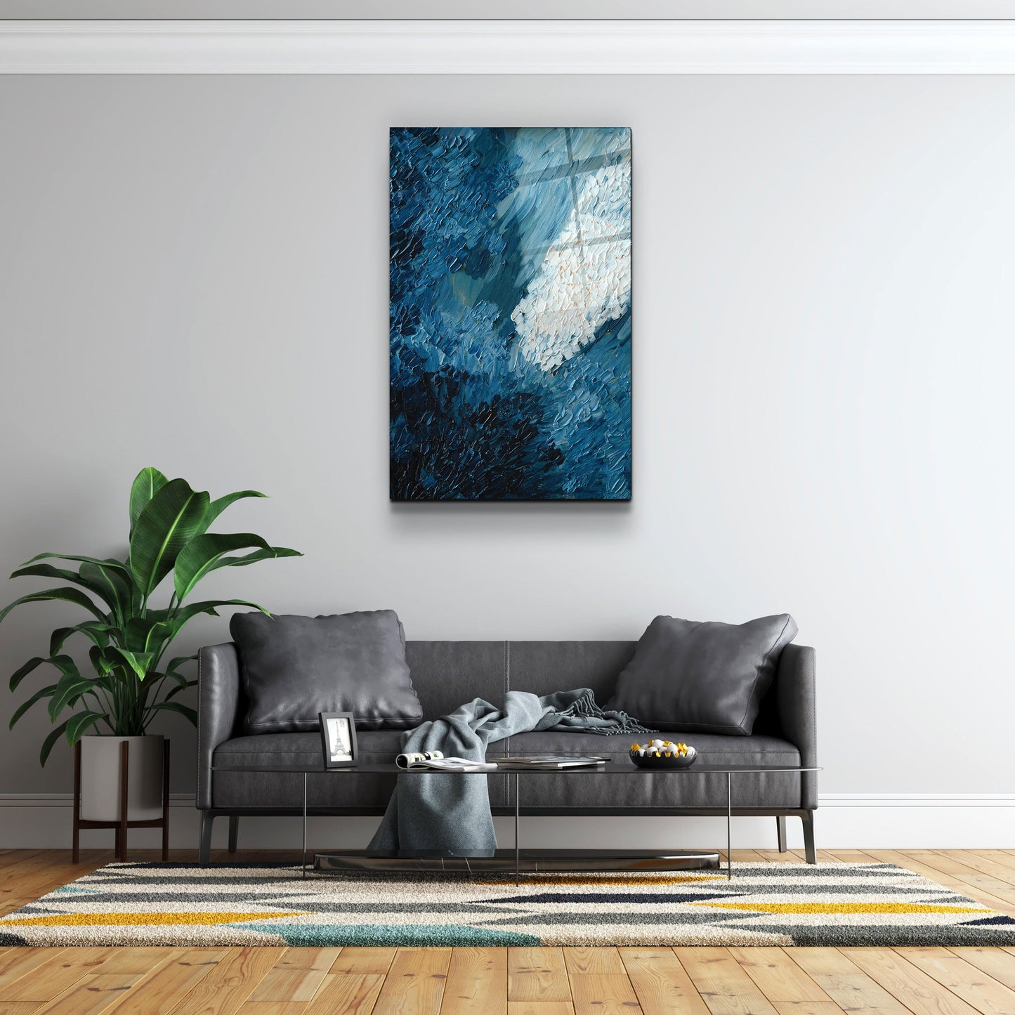 Blue Oil Painting - Abstract - Designer's Collection Glass Wall Art