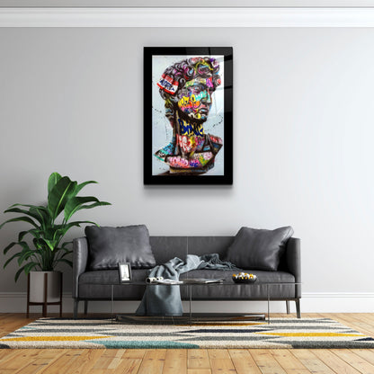 Bordered Statue Pop Art - Designer's Collection Glass Wall Art