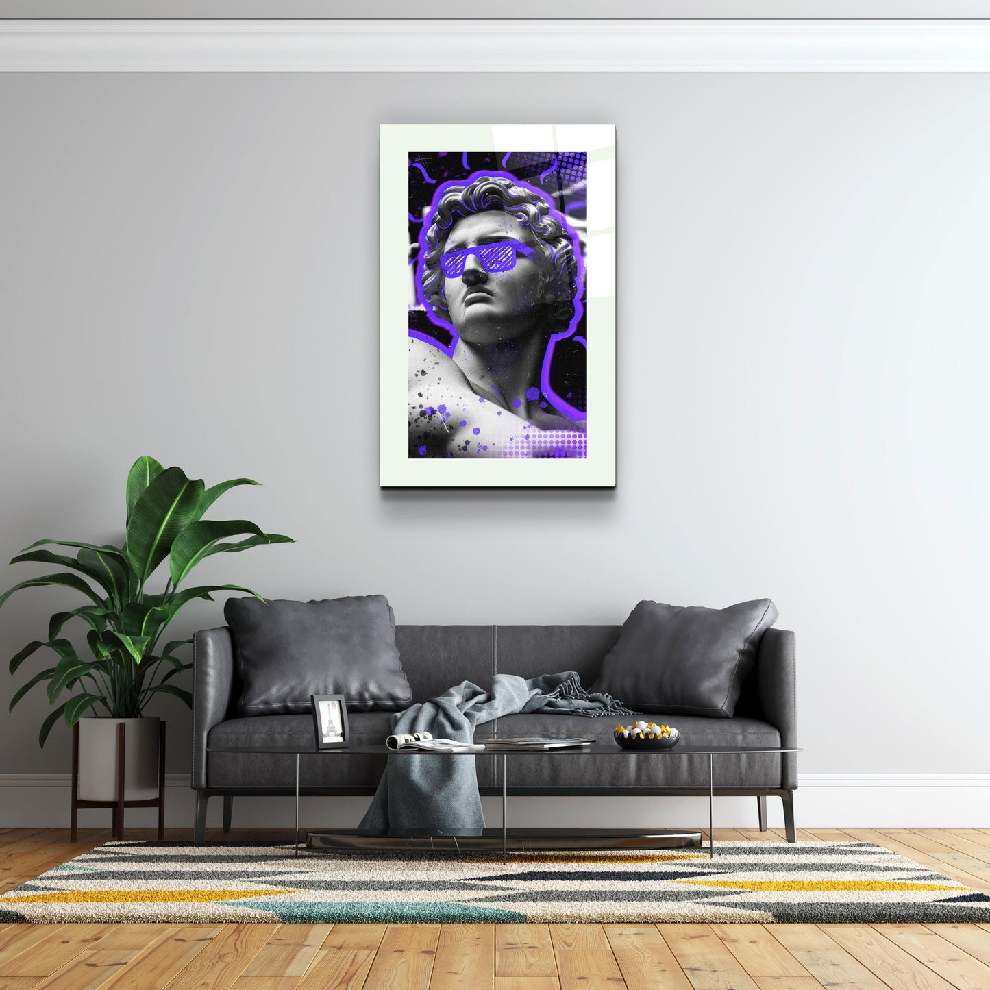 Statue Pop Art Purple - Designer's Collection Glass Wall Art