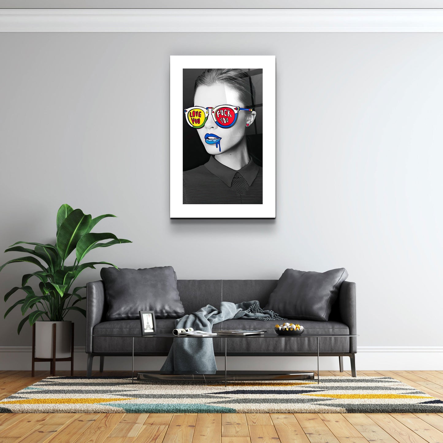 Love You F. You - Designer's Collection Glass Wall Art