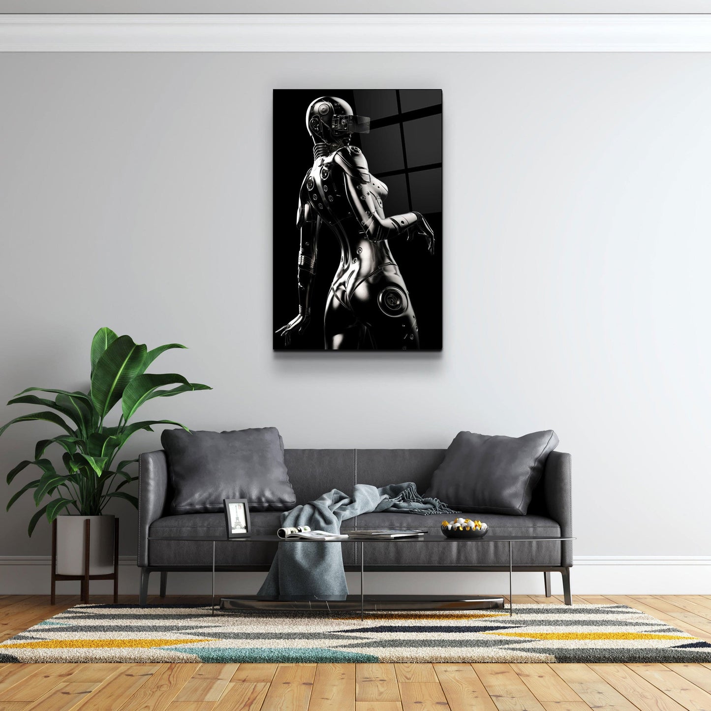 Robo Girl Silver - Designer's Collection Glass Wall Art