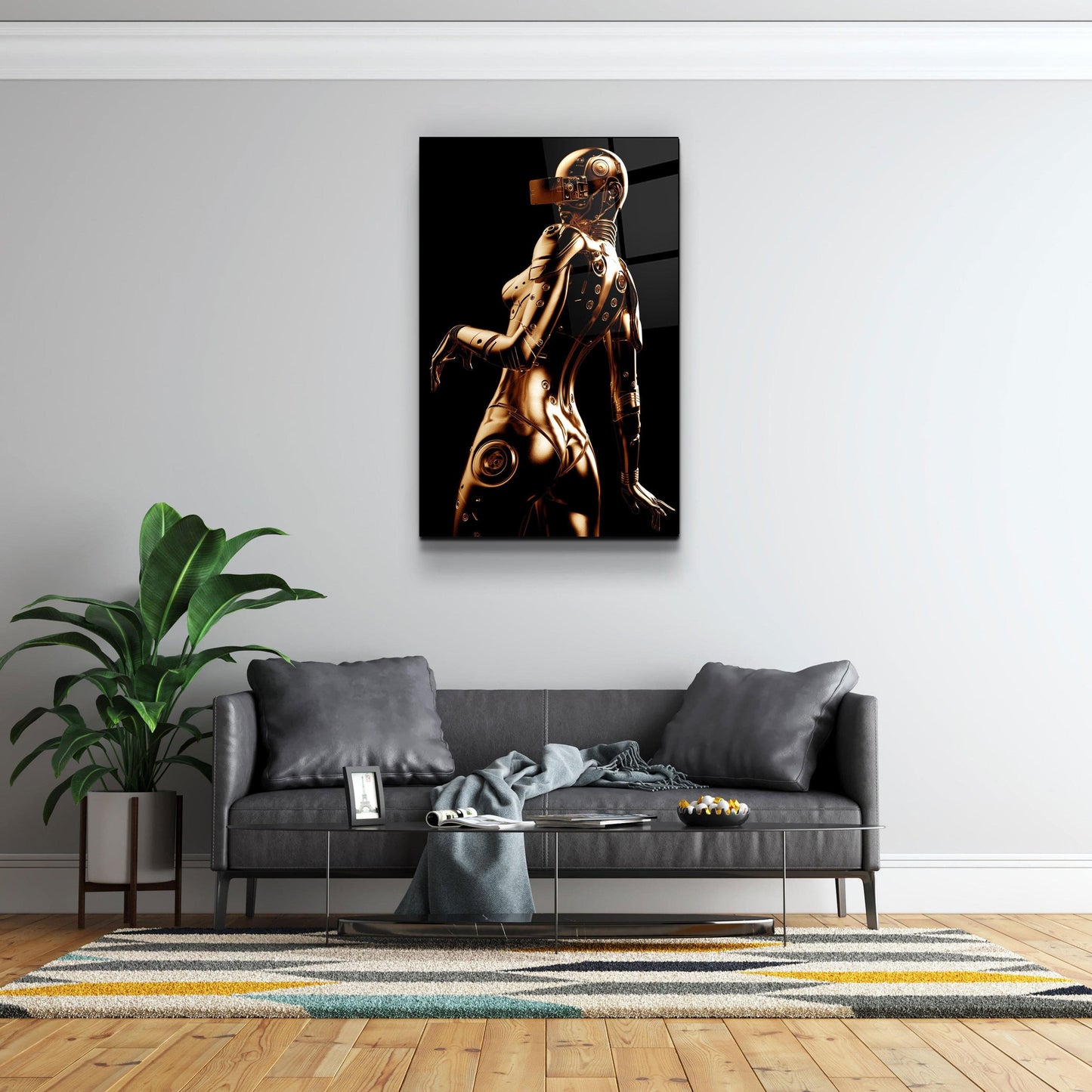 Robo Girl Gold - Designer's Collection Glass Wall Art - Barlowa Store