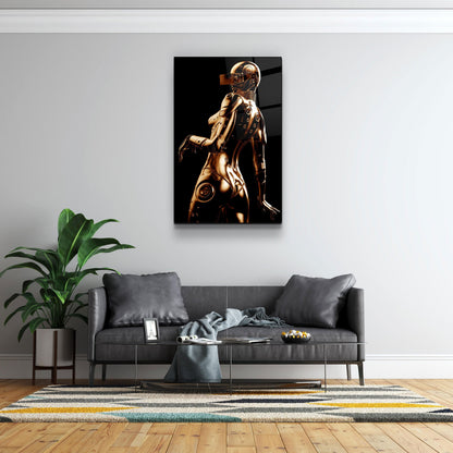 Robo Girl Gold - Designer's Collection Glass Wall Art - Barlowa Store