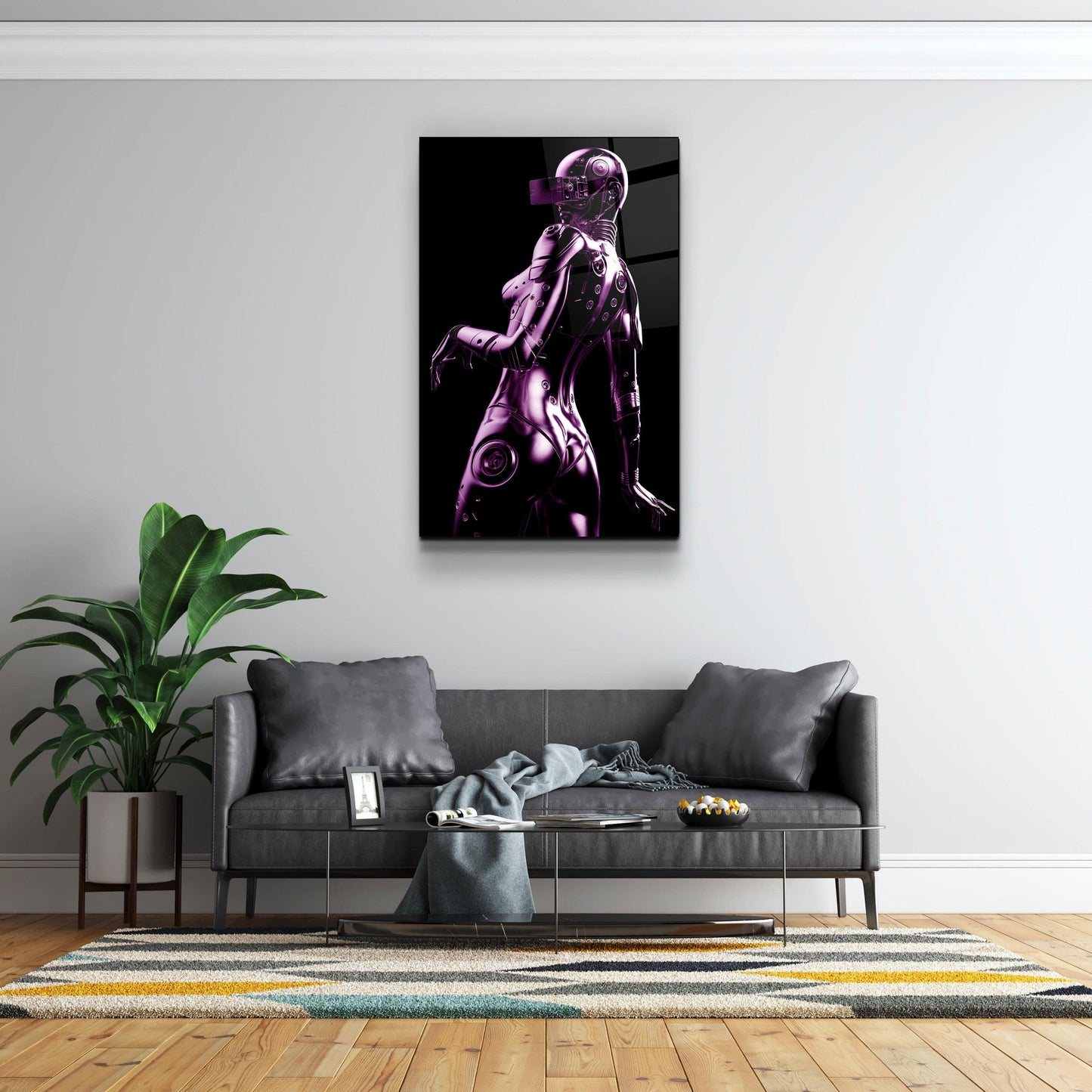 Robo Girl Metalic Purple - Designer's Collection Glass Wall Art - Barlowa Store