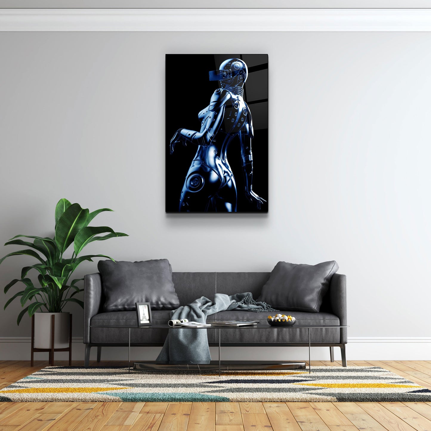 Robo Girl Metalic Blue - Designer's Collection Glass Wall Art