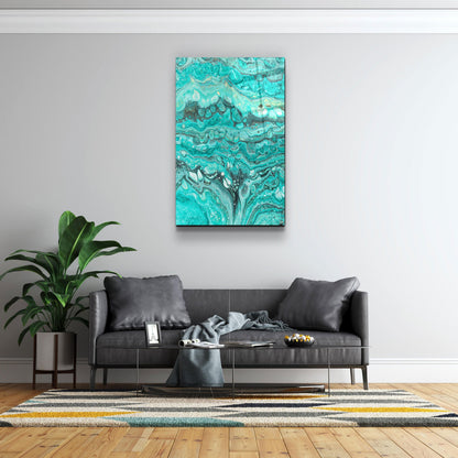 Abstract Turquoise Ink Drops - Designer's Collection Glass Wall Art