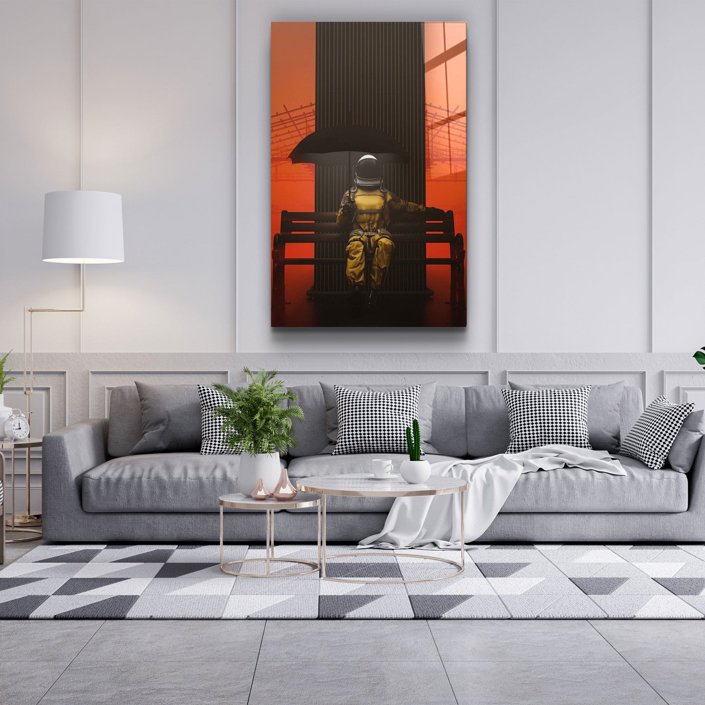Astronaut on the Bench - Designer's Collection Glass Wall Art