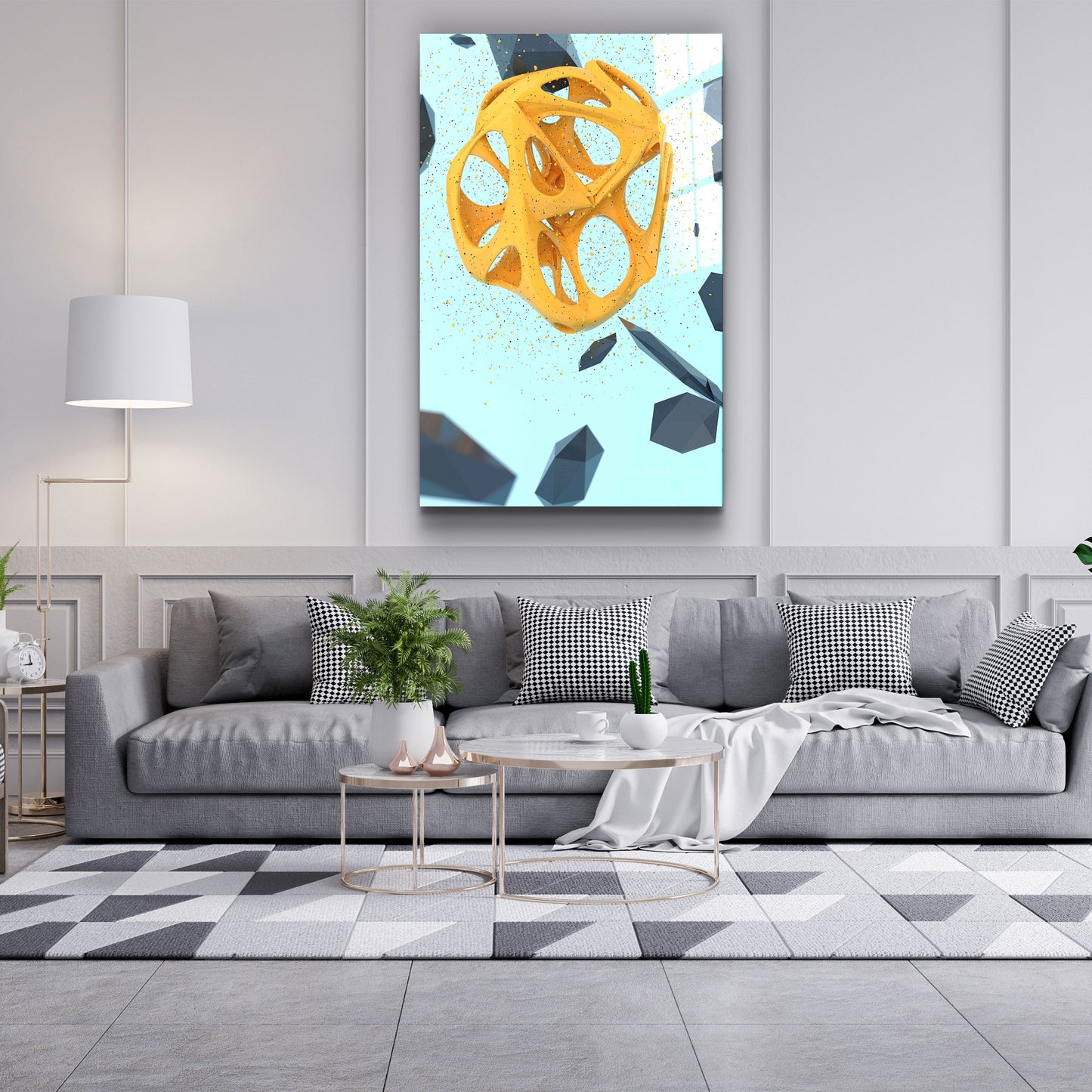 Abstract Yellow and Emerald V2 - Designer's Collection Glass Wall Art