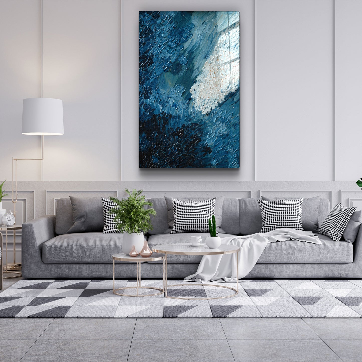 Blue Oil Painting - Abstract - Designer's Collection Glass Wall Art