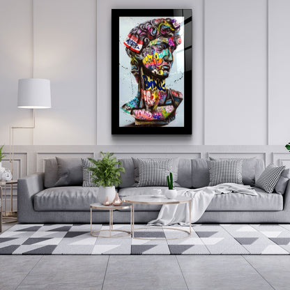 Bordered Statue Pop Art - Designer's Collection Glass Wall Art