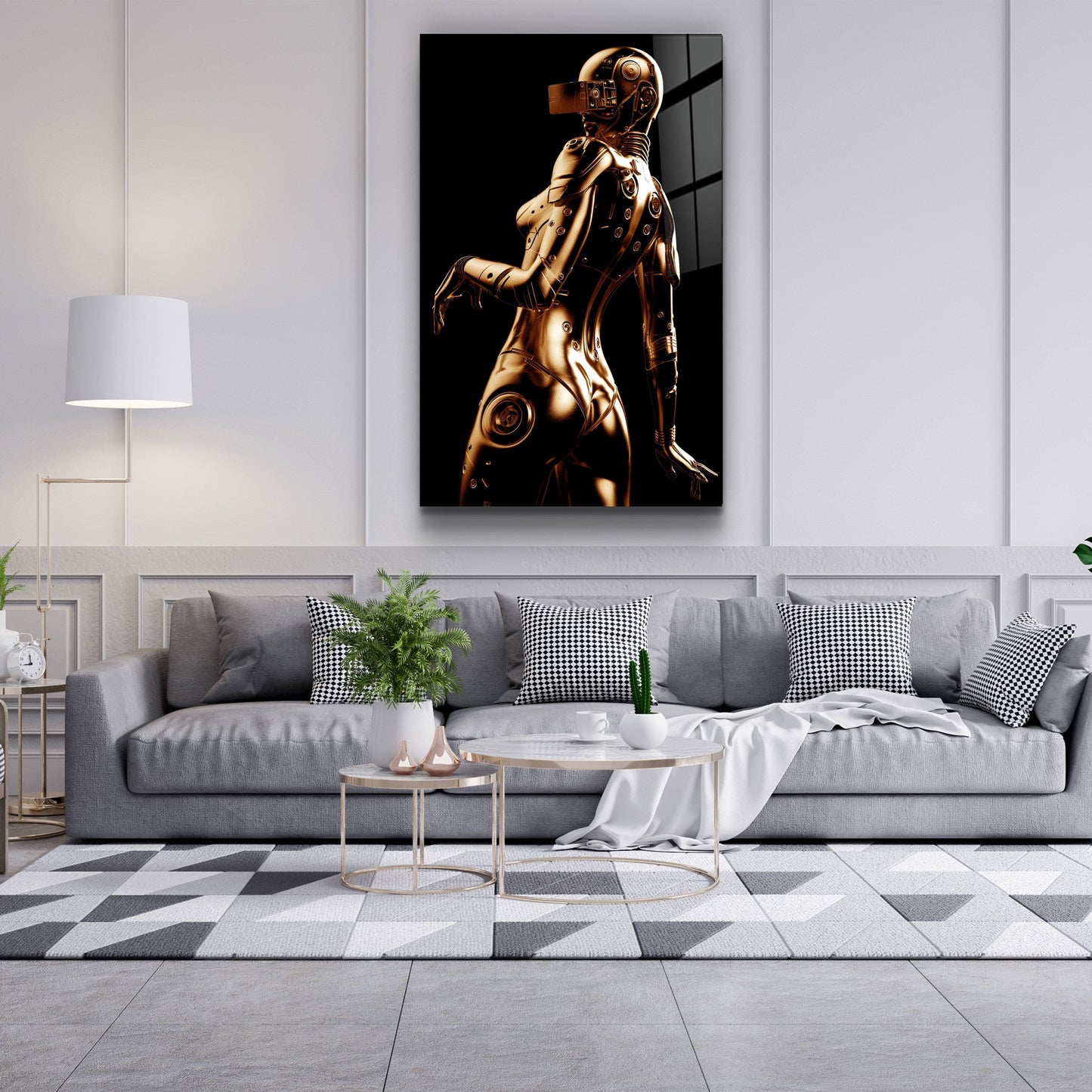 Robo Girl Gold - Designer's Collection Glass Wall Art - Barlowa Store