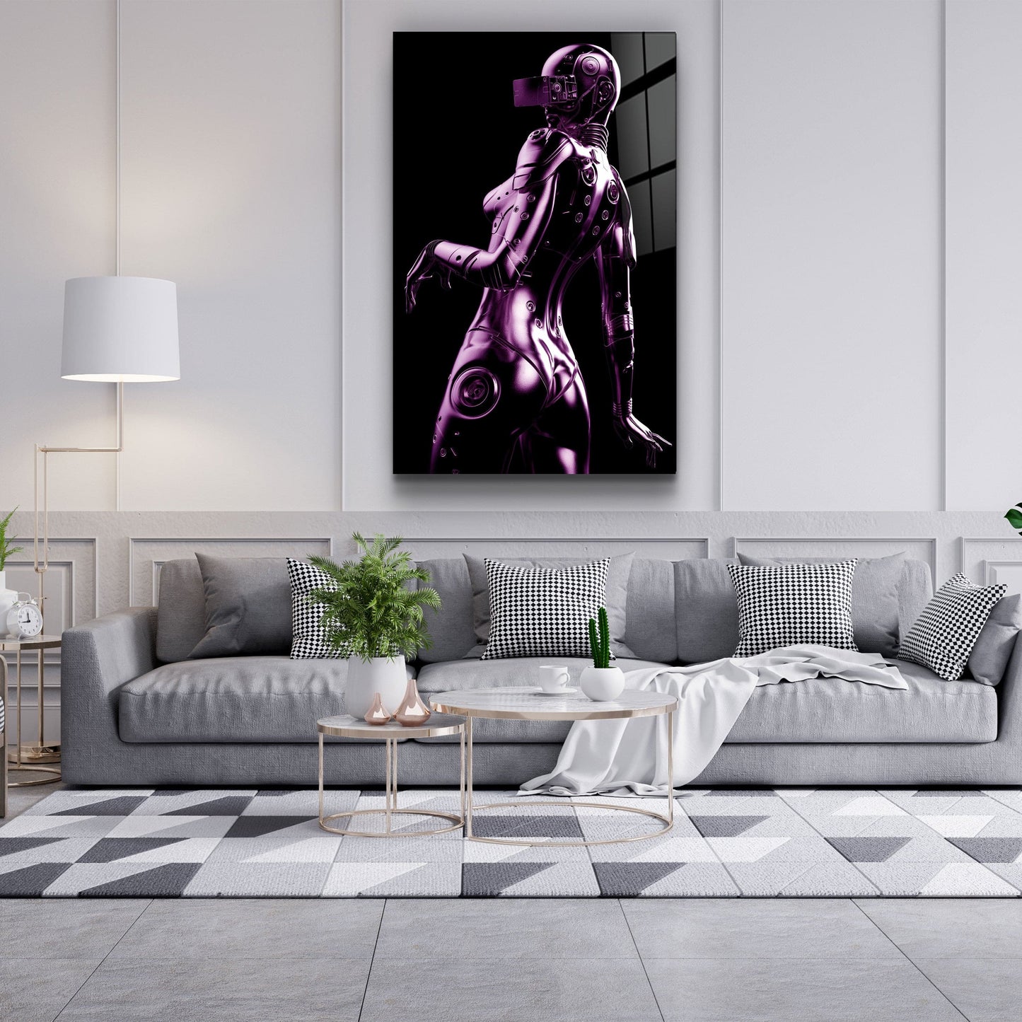 Robo Girl Metalic Purple - Designer's Collection Glass Wall Art - Barlowa Store