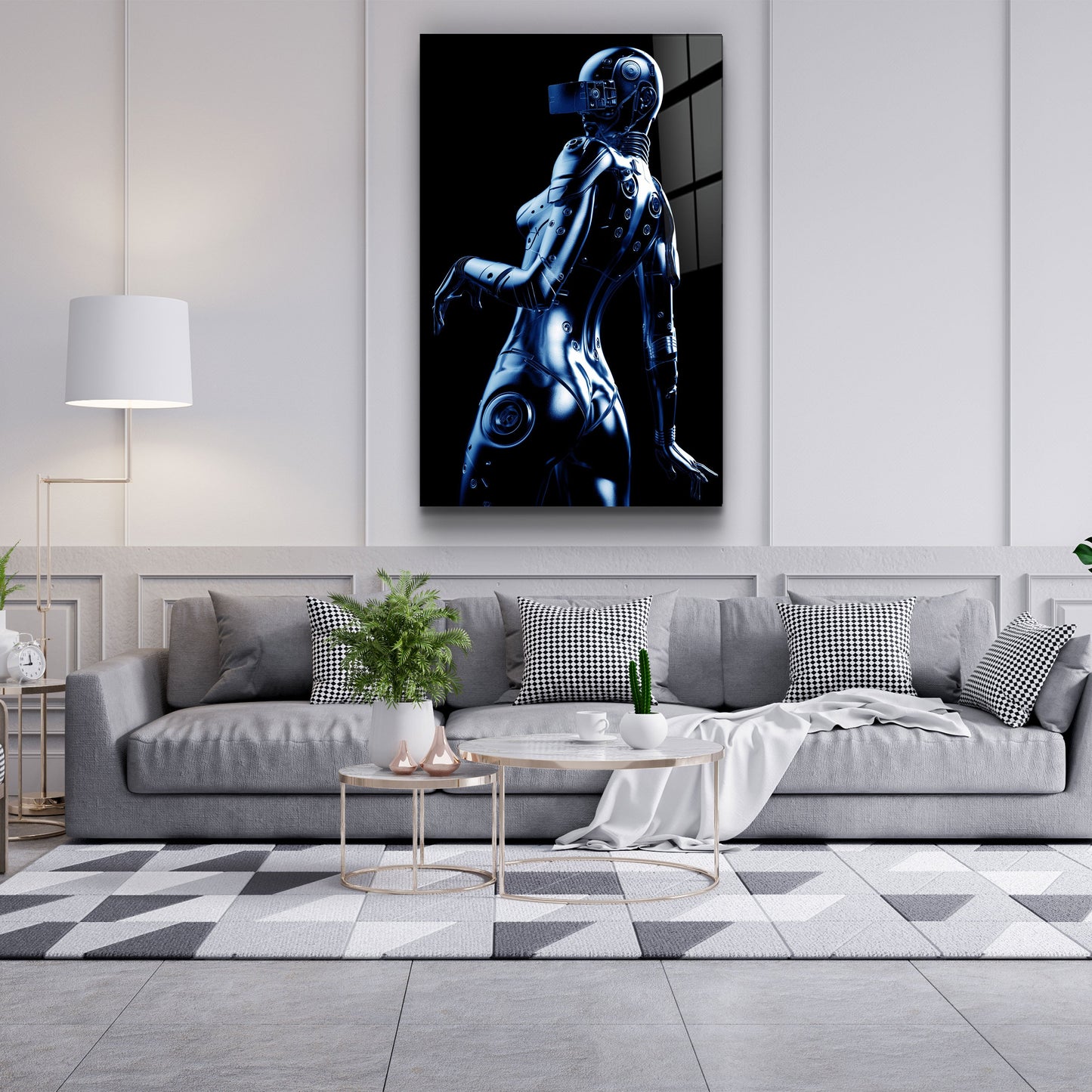 Robo Girl Metalic Blue - Designer's Collection Glass Wall Art
