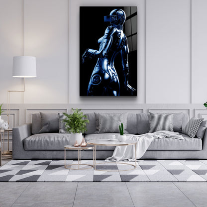 Robo Girl Metalic Blue - Designer's Collection Glass Wall Art