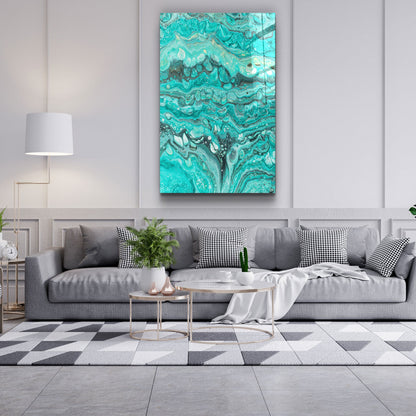 Abstract Turquoise Ink Drops - Designer's Collection Glass Wall Art