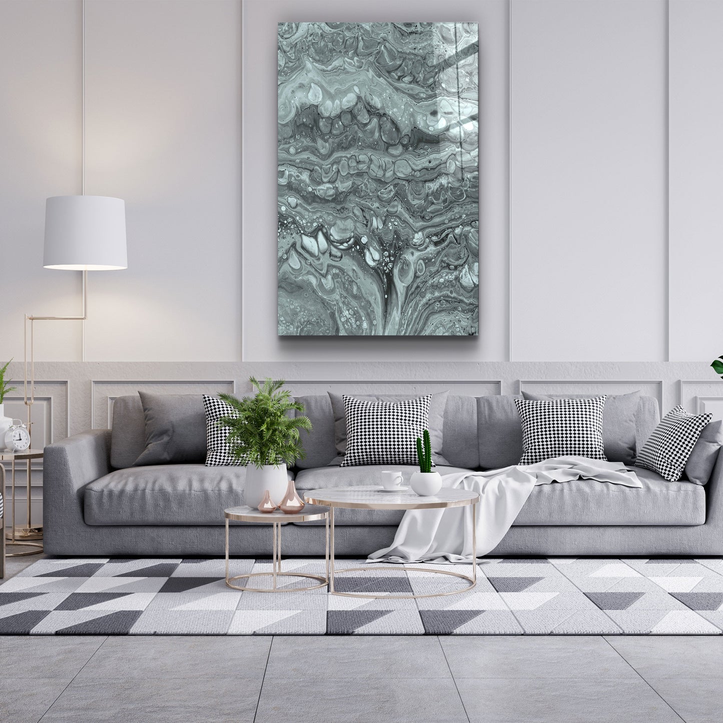 Abstract Black and White Ink Drops - Designer's Collection Glass Wall Art