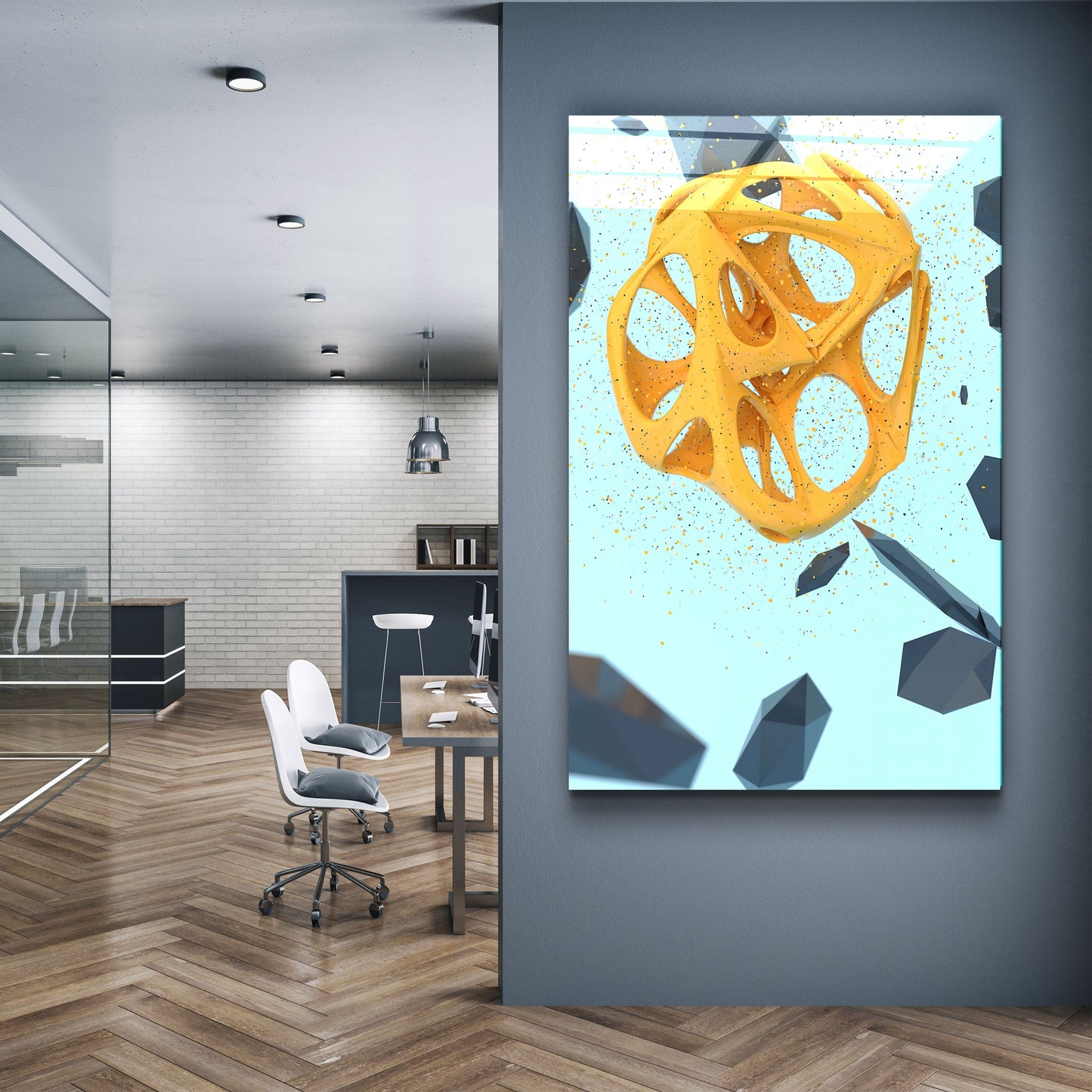 Abstract Yellow and Emerald V2 - Designer's Collection Glass Wall Art