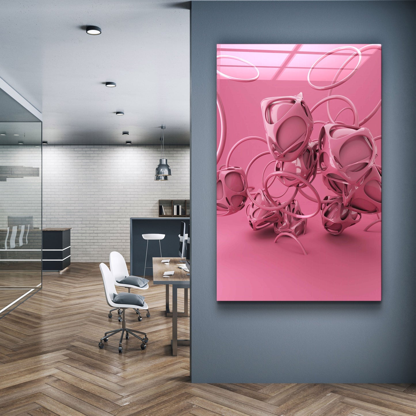 Abstract Pink Modern Design - Designer's Collection Glass Wall Art