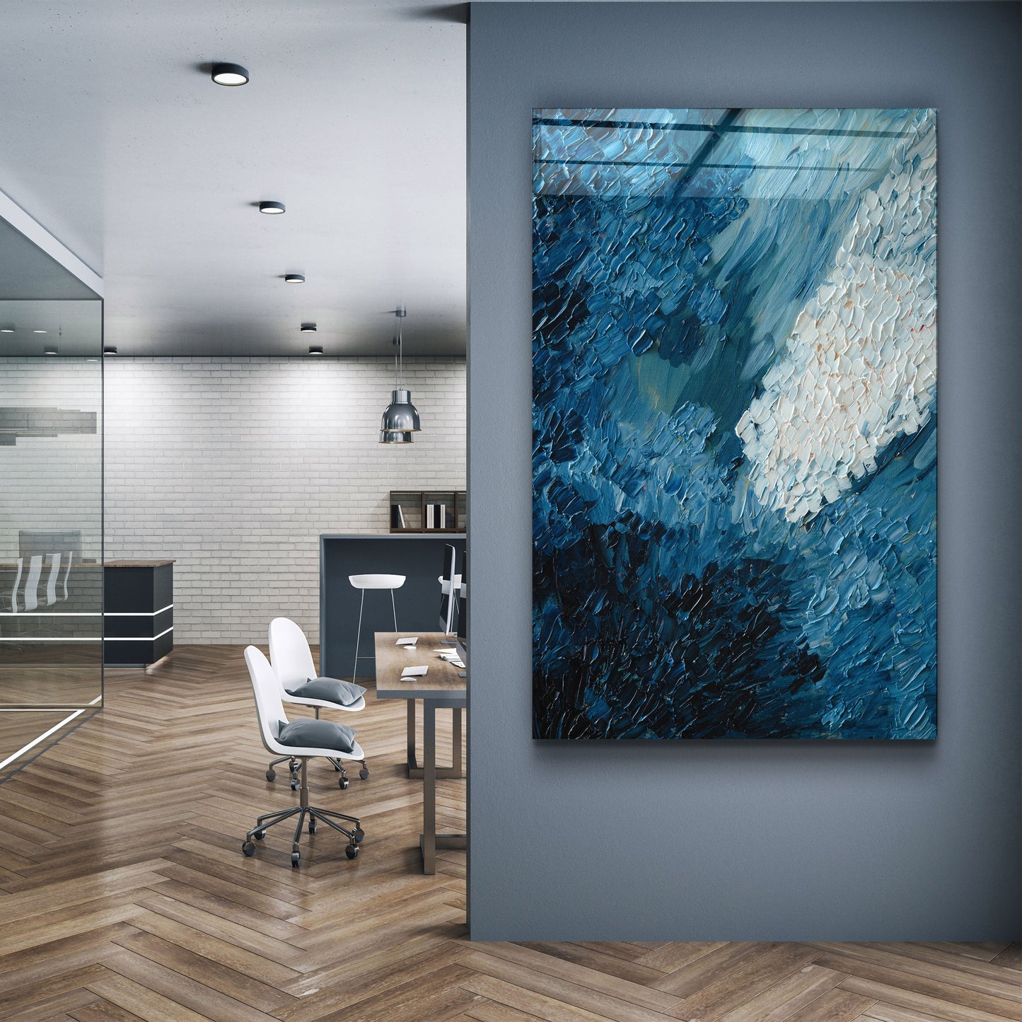 Blue Oil Painting - Abstract - Designer's Collection Glass Wall Art