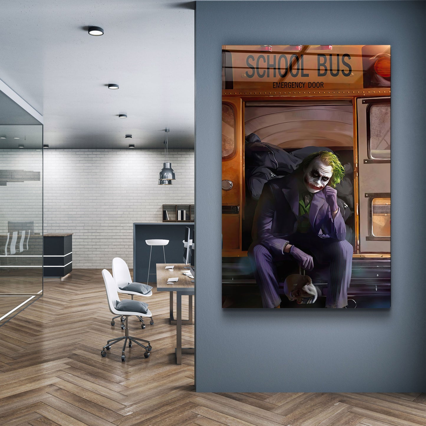 School Bus - Joker - Designer's Collection Glass Wall Art