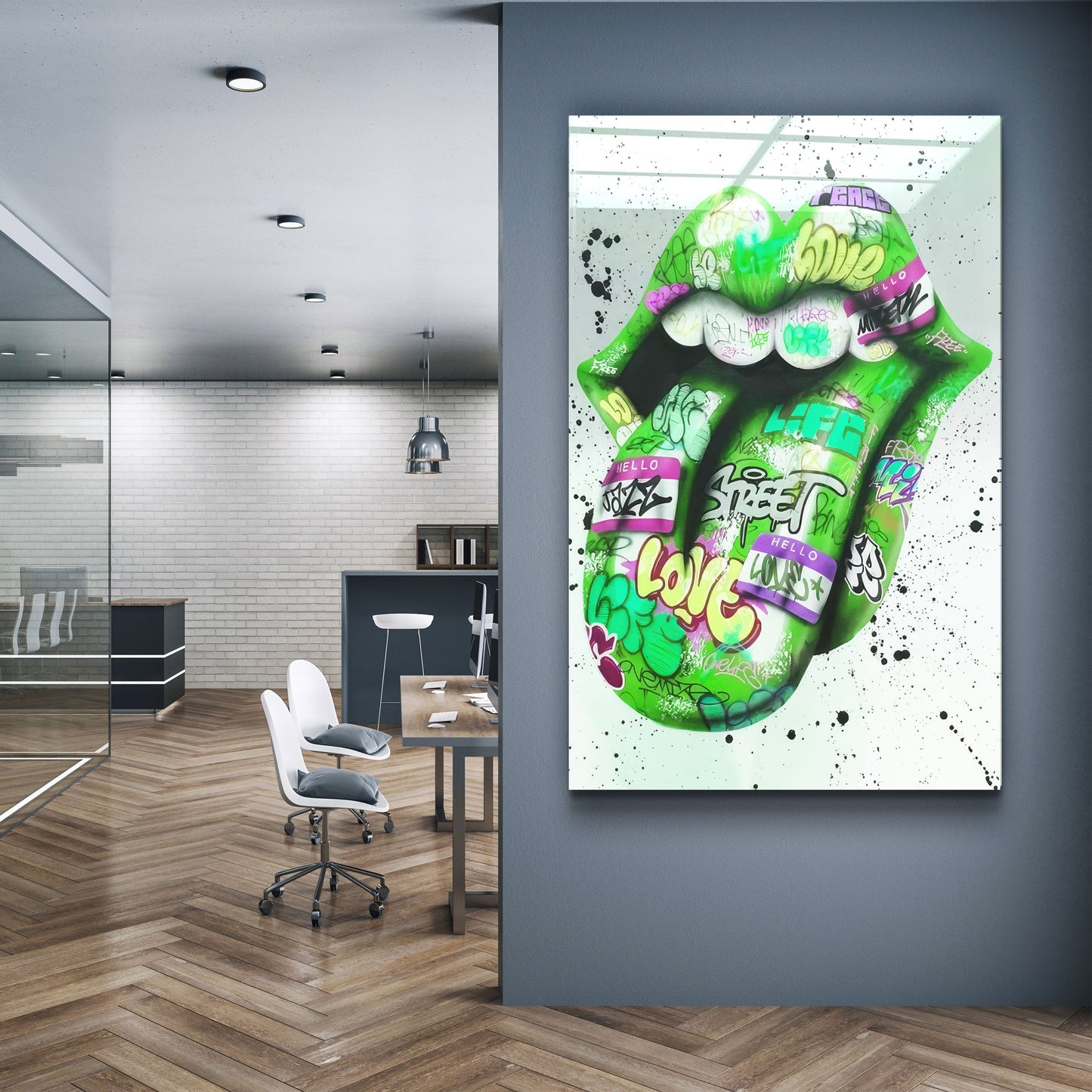 Tongue - Green - Designer's Collection Glass Wall Art