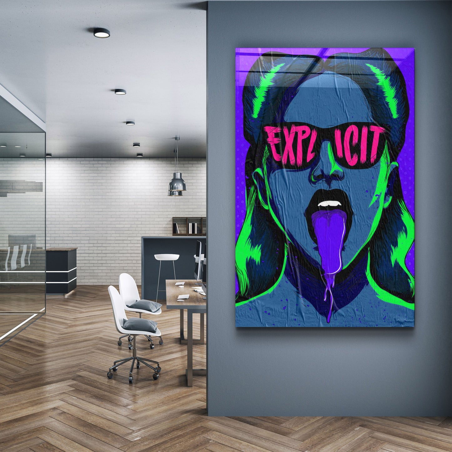 Explicit - Blue - Designer's Collection Glass Wall Art