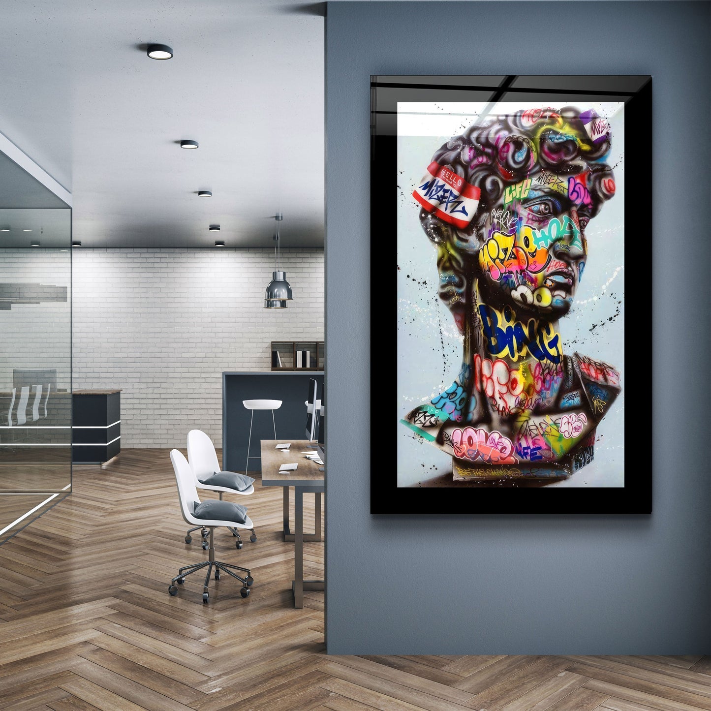 Bordered Statue Pop Art - Designer's Collection Glass Wall Art