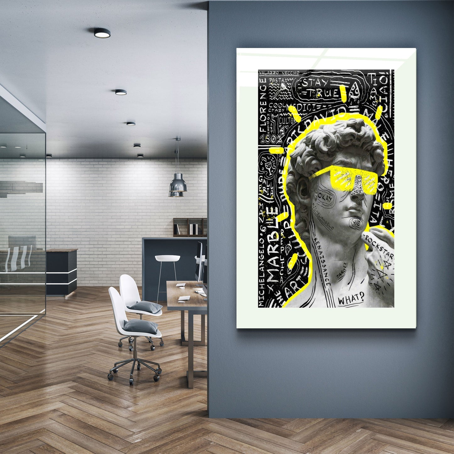 Statue Pop Art Yellow - Designer's Collection Glass Wall Art