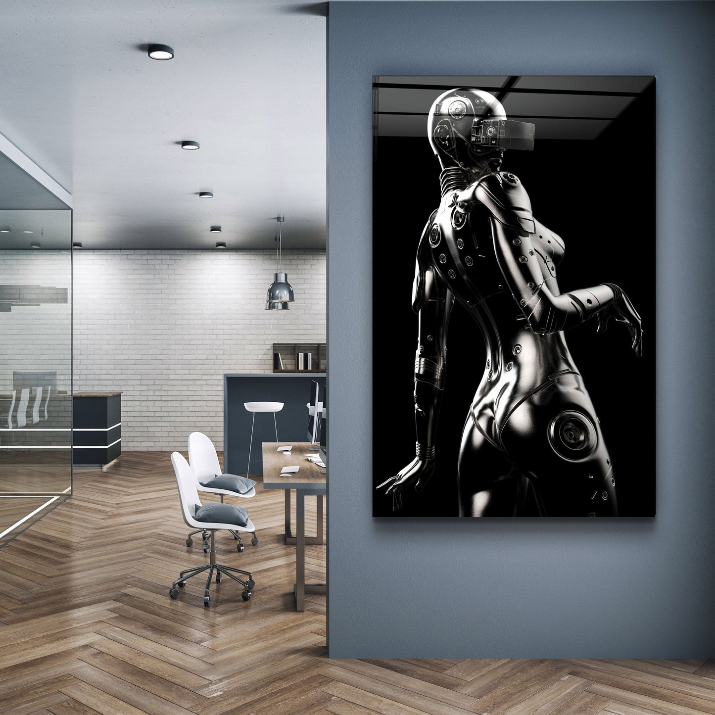 Robo Girl Silver - Designer's Collection Glass Wall Art